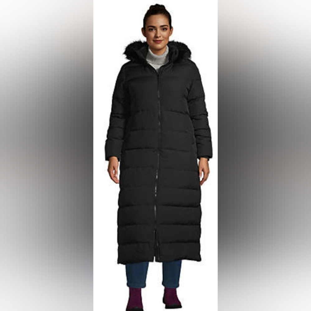 Lands End plus size 1X black long puffer Down Maxi Winter Coat hood warm